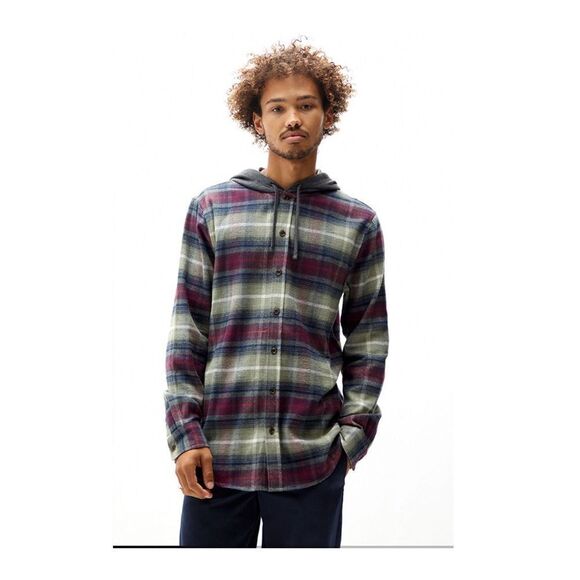 NWT PacSun Navy Basic Plaid Hooded Shacket L - Picture 1 of 10